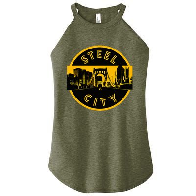 Pittsburgh Steel City Retro Skyline Bridge Pride Women’s Perfect Tri Rocker Tank