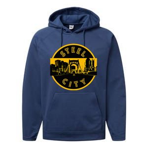 Pittsburgh Steel City Retro Skyline Bridge Pride Performance Fleece Hoodie