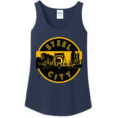 Pittsburgh Steel City Retro Skyline Bridge Pride Ladies Essential Tank