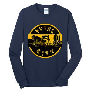 Pittsburgh Steel City Retro Skyline Bridge Pride Tall Long Sleeve T-Shirt