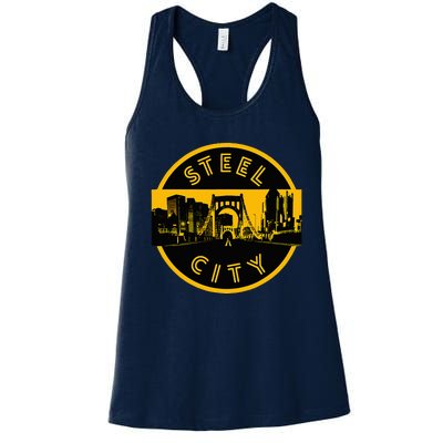 Pittsburgh Steel City Retro Skyline Bridge Pride Women's Racerback Tank