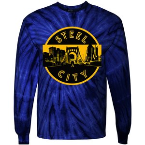 Pittsburgh Steel City Retro Skyline Bridge Pride Tie-Dye Long Sleeve Shirt