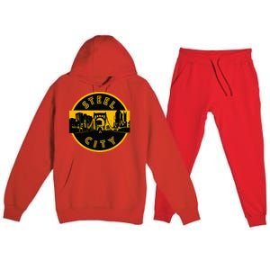 Pittsburgh Steel City Retro Skyline Bridge Pride Premium Hooded Sweatsuit Set