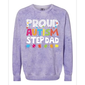 Proud Step Dad Autism Awareness Meaningful Gift Colorblast Crewneck Sweatshirt