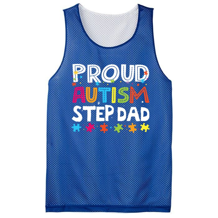 Proud Step Dad Autism Awareness Meaningful Gift Mesh Reversible Basketball Jersey Tank