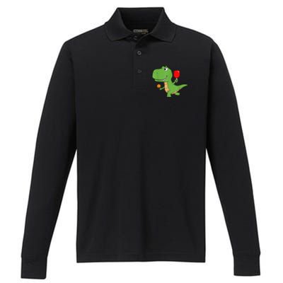 Pickleball Saurus Dino Paddleball Player Pickleball Performance Long Sleeve Polo