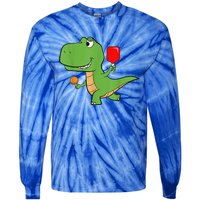 Pickleball Saurus Dino Paddleball Player Pickleball Tie-Dye Long Sleeve Shirt