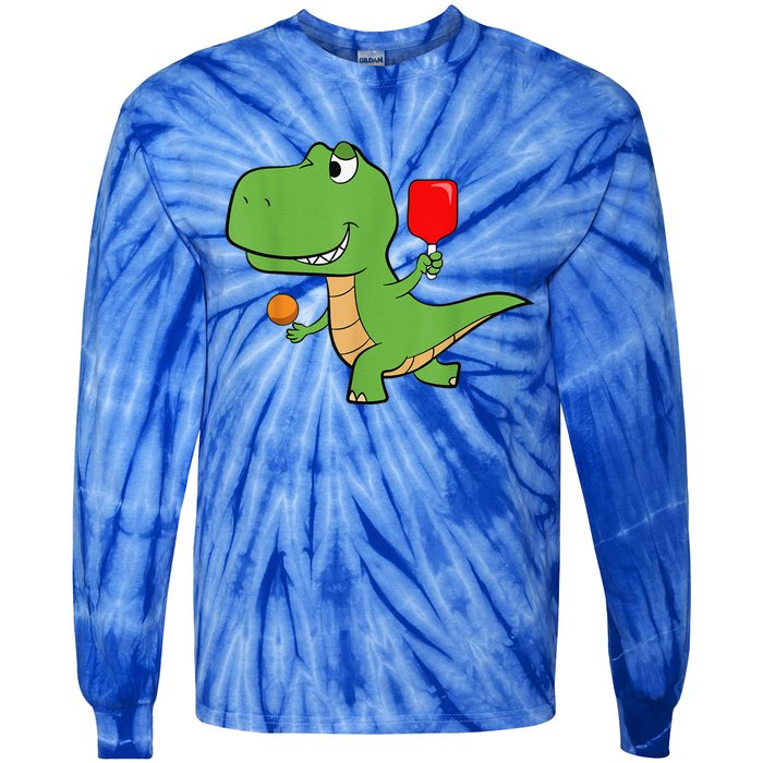 Pickleball Saurus Dino Paddleball Player Pickleball Tie-Dye Long Sleeve Shirt