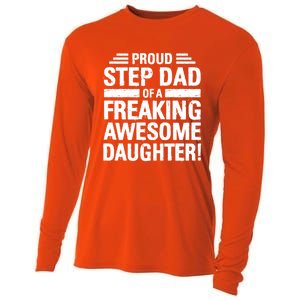 Proud Step Dad Of A Freaking Awesome Daughter Bonus Dad Gift Cooling Performance Long Sleeve Crew