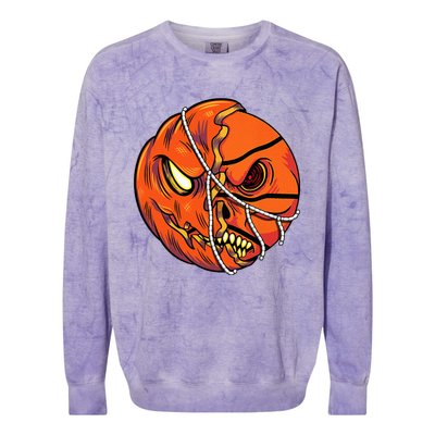 Pumpkin Skull Design Halloween Hooper Basketball Player Colorblast Crewneck Sweatshirt