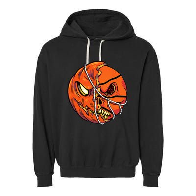 Pumpkin Skull Design Halloween Hooper Basketball Player Garment-Dyed Fleece Hoodie