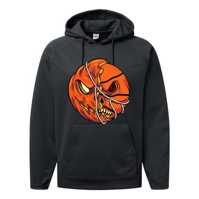 Pumpkin Skull Design Halloween Hooper Basketball Player Performance Fleece Hoodie