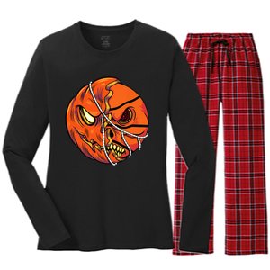 Pumpkin Skull Design Halloween Hooper Basketball Player Women's Long Sleeve Flannel Pajama Set 