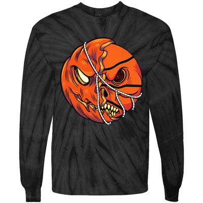 Pumpkin Skull Design Halloween Hooper Basketball Player Tie-Dye Long Sleeve Shirt