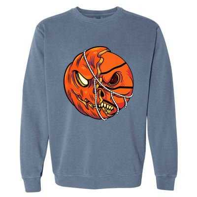 Pumpkin Skull Design Halloween Hooper Basketball Player Garment-Dyed Sweatshirt