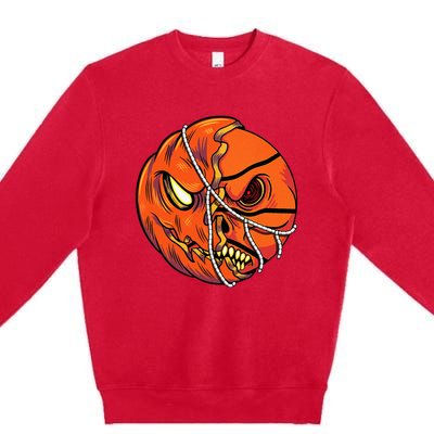 Pumpkin Skull Design Halloween Hooper Basketball Player Premium Crewneck Sweatshirt