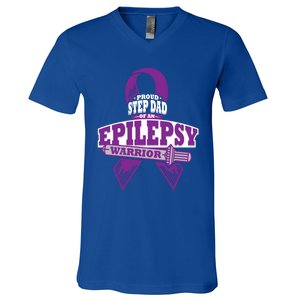 Proud Step Dad Of An Epilepsy Warrior Epilepsy Awareness Gift V-Neck T-Shirt