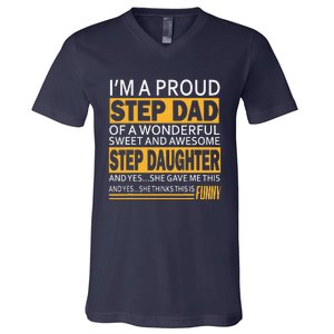 Proud Step Dad Father Day Gift For Stepdad From Stepdaughter V-Neck T-Shirt