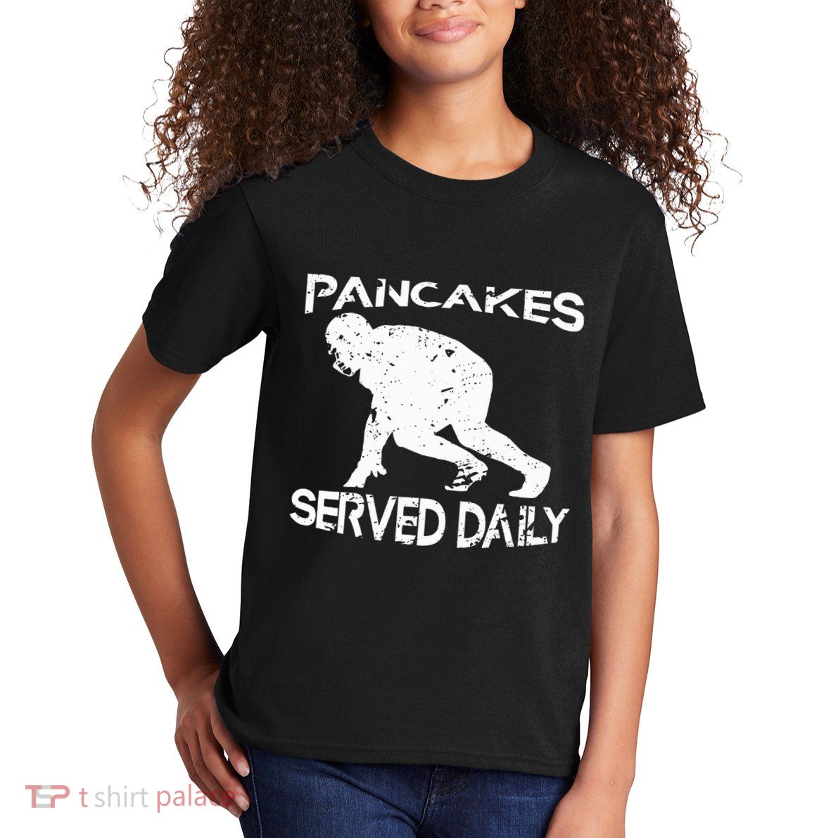 Pancakes Served Daily Funny Offensive Lineman Football Kids T-Shirt
