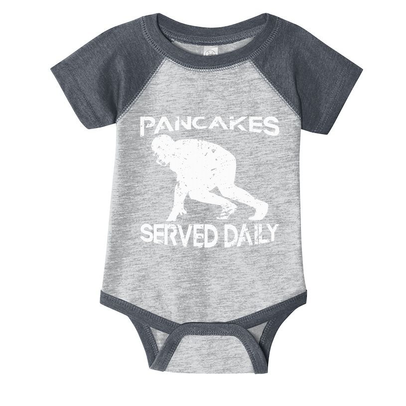 Pancakes Served Daily Funny Offensive Lineman Football Infant Baby Jersey Bodysuit