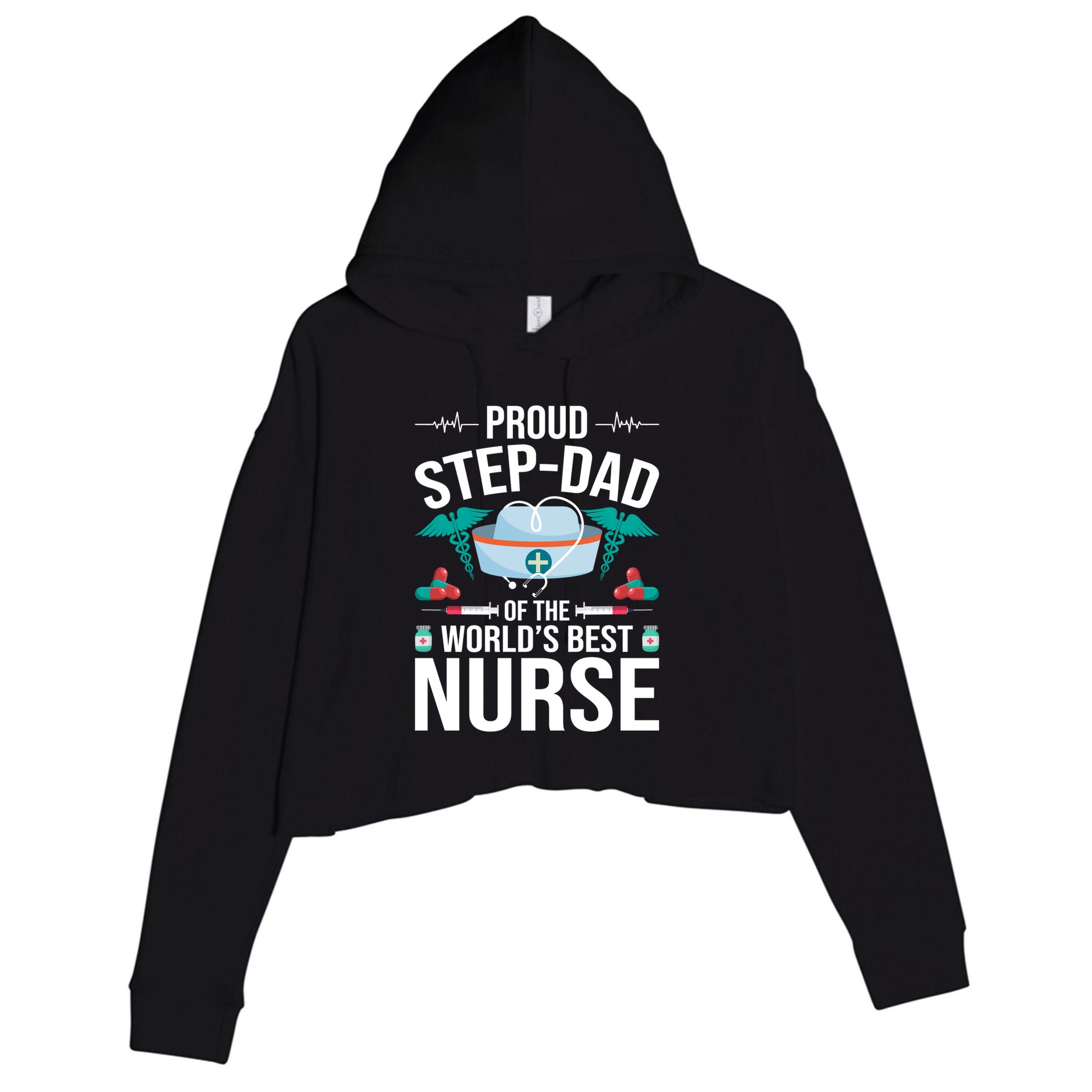 Proud Step Dad Of The World's Best Nurse Stepdad Gift Crop Fleece Hoodie