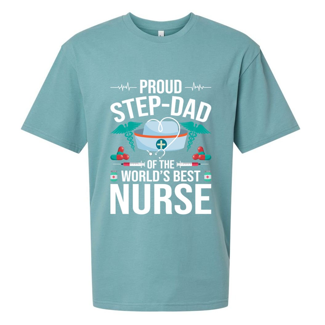 Proud Step Dad Of The World's Best Nurse Stepdad Gift Sueded Cloud Jersey T-Shirt