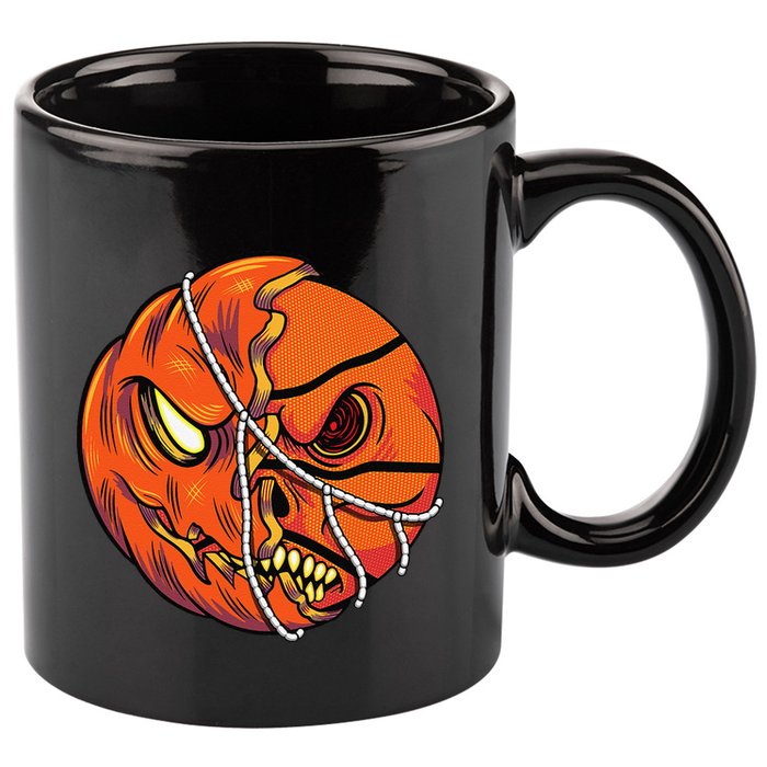 Pumpkin Skull Design Halloween Hooper Basketball Player 11oz C Handle Ceramic Mug