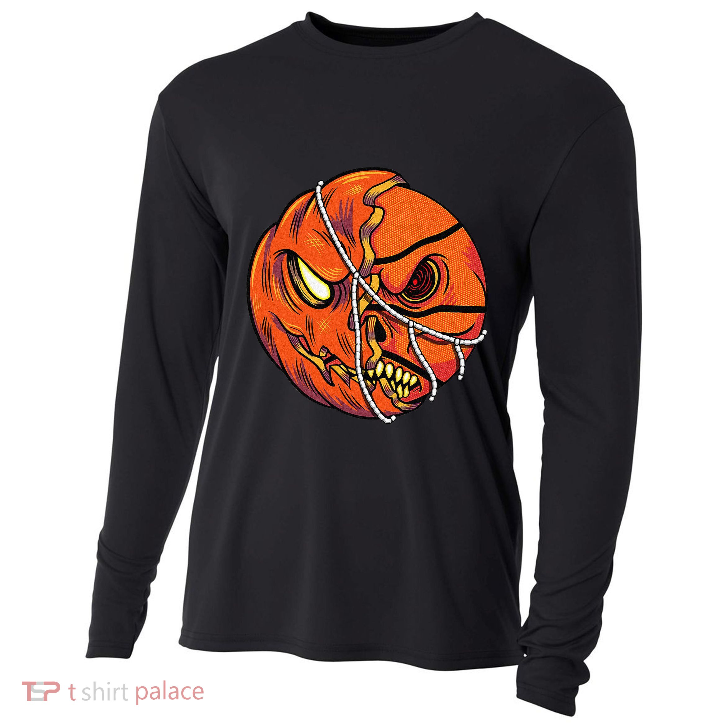 Pumpkin Skull Design Halloween Hooper Basketball Player Cooling Performance Long Sleeve Crew