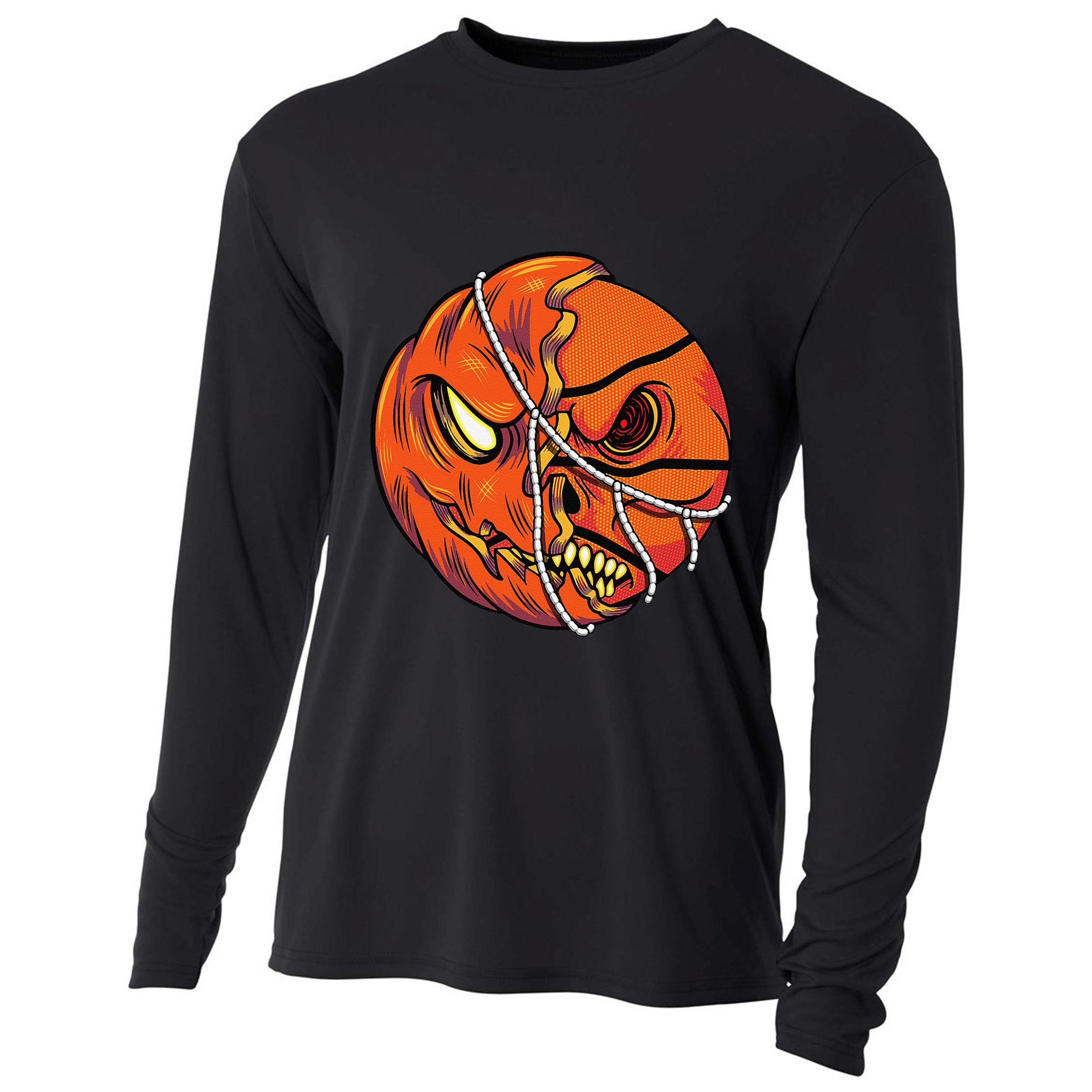 Pumpkin Skull Design Halloween Hooper Basketball Player Cooling Performance Long Sleeve Crew