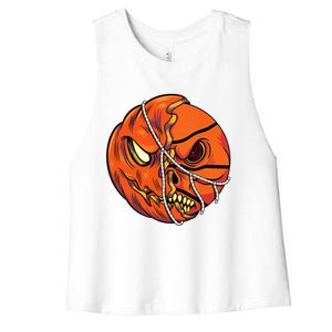 Pumpkin Skull Design Halloween Hooper Basketball Player Women's Racerback Cropped Tank