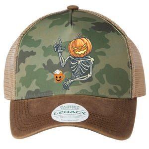 Pumpkin Skeleton Drinking Coffee Legacy Tie Dye Trucker Hat