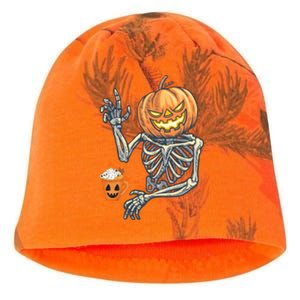 Pumpkin Skeleton Drinking Coffee Kati - Camo Knit Beanie