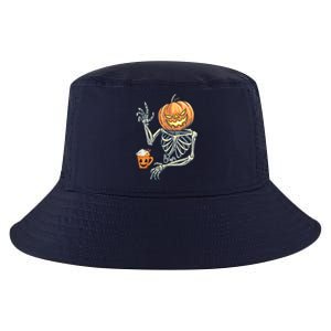 Pumpkin Skeleton Drinking Coffee Cool Comfort Performance Bucket Hat