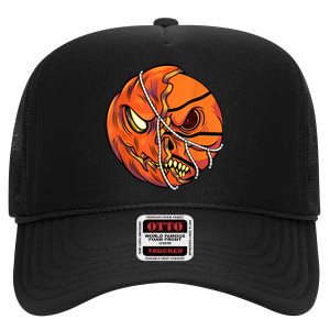 Pumpkin Skull Design Halloween Hooper Basketball Player High Crown Mesh Back Trucker Hat