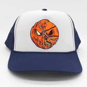 Pumpkin Skull Design Halloween Hooper Basketball Player Trucker Hat