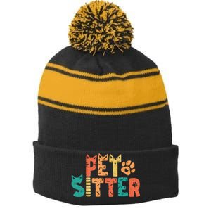 Pet Sitter Dog Watcher Walker Groomer Stripe Pom Pom Beanie