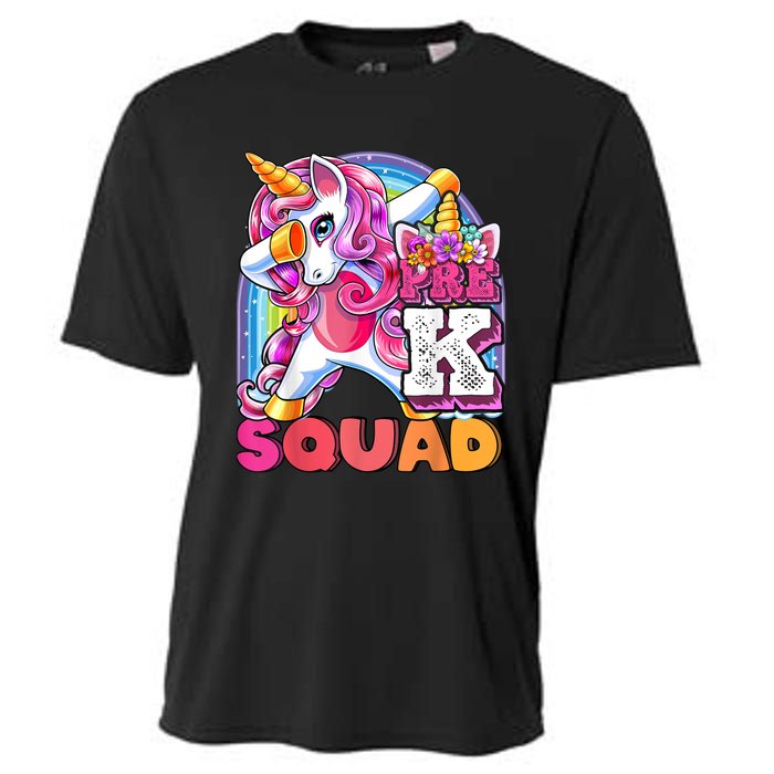 PreK Squad Dabbing Unicorn Back To School Girl Gift Cooling Performance Crew T-Shirt