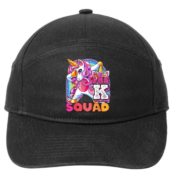 PreK Squad Dabbing Unicorn Back To School Girl Gift 7-Panel Snapback Hat