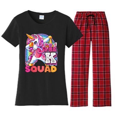 PreK Squad Dabbing Unicorn Back To School Girl Gift Women's Flannel Pajama Set