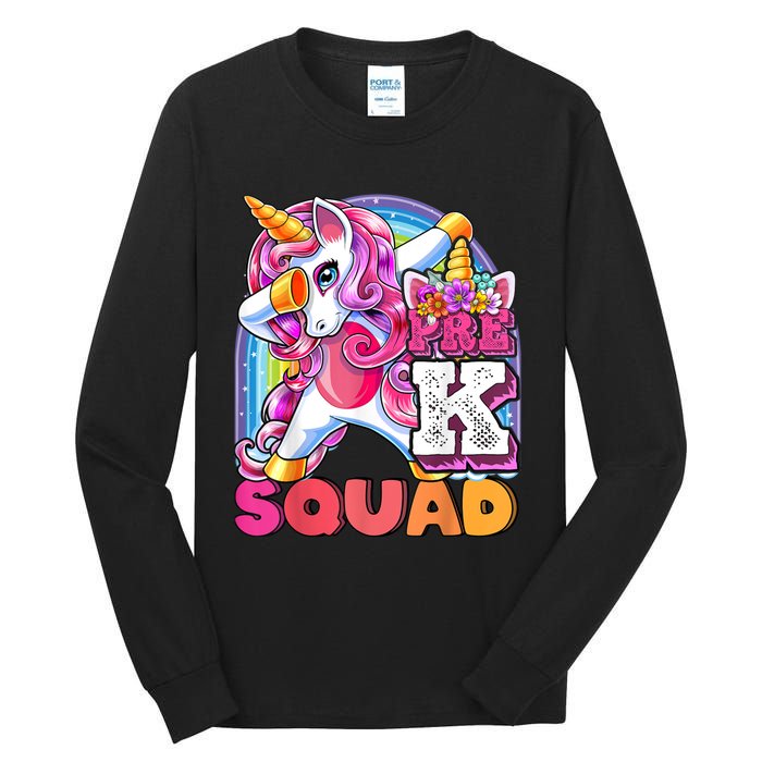 PreK Squad Dabbing Unicorn Back To School Girl Gift Tall Long Sleeve T-Shirt