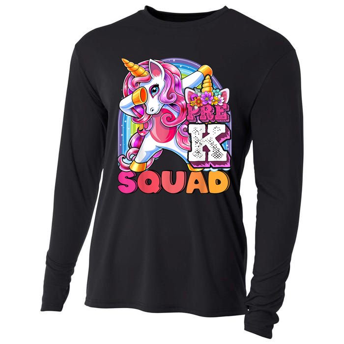 PreK Squad Dabbing Unicorn Back To School Girl Gift Cooling Performance Long Sleeve Crew