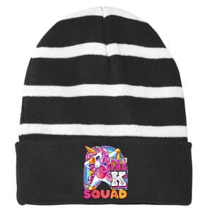 PreK Squad Dabbing Unicorn Back To School Girl Gift Striped Beanie with Solid Band