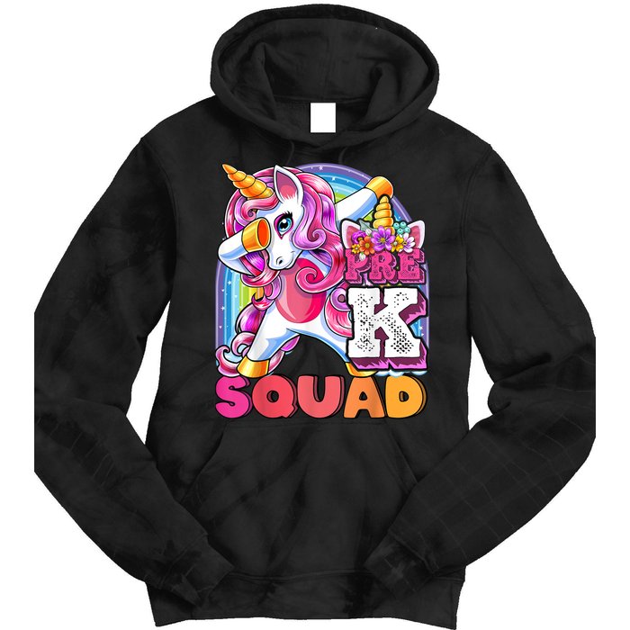 PreK Squad Dabbing Unicorn Back To School Girl Gift Tie Dye Hoodie