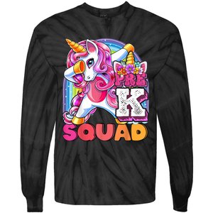 PreK Squad Dabbing Unicorn Back To School Girl Gift Tie-Dye Long Sleeve Shirt