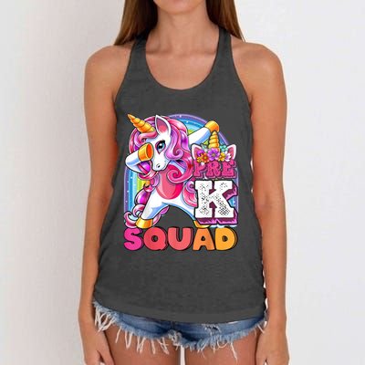 PreK Squad Dabbing Unicorn Back To School Girl Gift Women's Knotted Racerback Tank