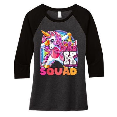 PreK Squad Dabbing Unicorn Back To School Girl Gift Women's Tri-Blend 3/4-Sleeve Raglan Shirt