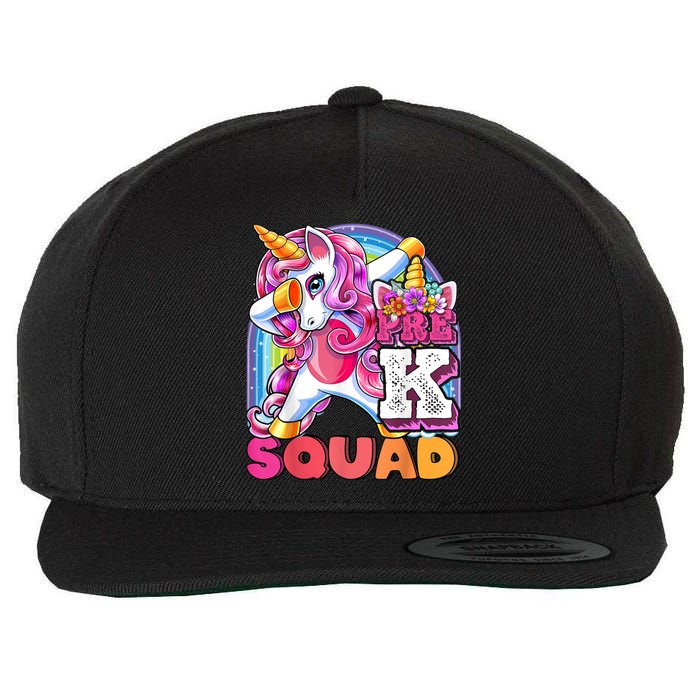 PreK Squad Dabbing Unicorn Back To School Girl Gift Wool Snapback Cap