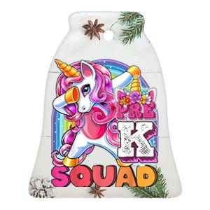 PreK Squad Dabbing Unicorn Back To School Girl Gift Ceramic Bell Ornament