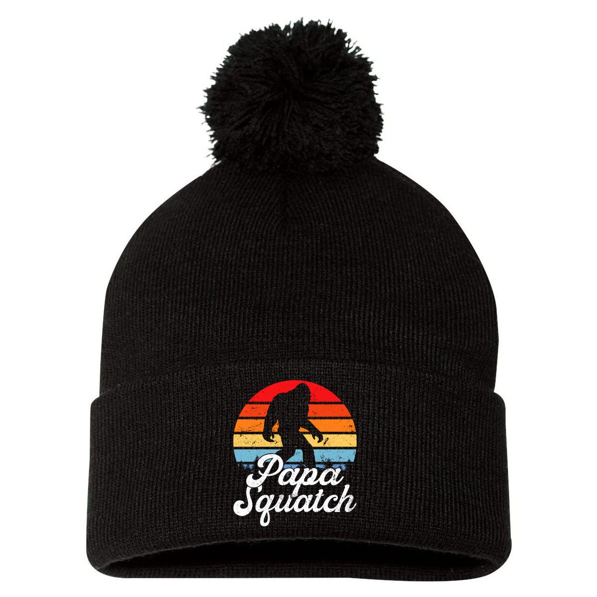 Papa Squatch Dad Bigfoot Sasquatch Plus Size Pom Pom 12in Knit Beanie