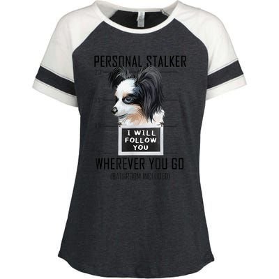 Personal Stalker Dog Papillon I Will Follow You Mugshot Enza Ladies Jersey Colorblock Tee